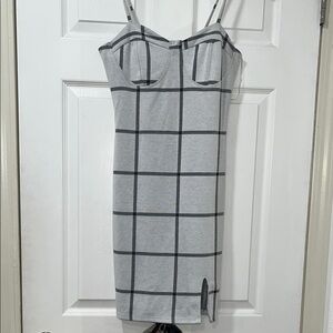 Gray Plaid Spaghetti Strap Dress
